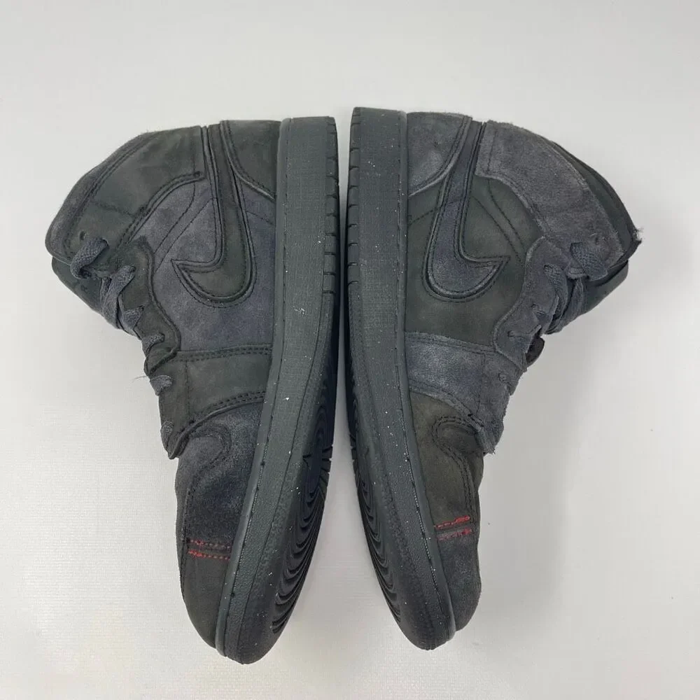 Nike Air Jordan Retro 1 Mid SE Craft All Black Suede FQ7742-001 Youth Size 7